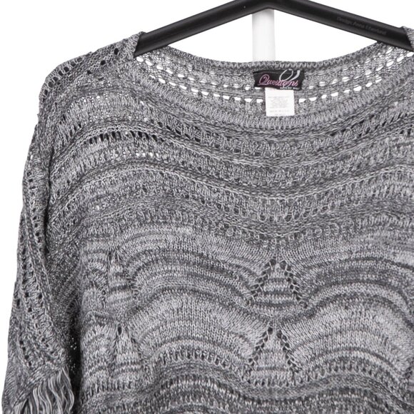 Gray Knit Boxy Poncho One Size Womens Fringed Hem Questions Say What Acrylic - Picture 2 of 6